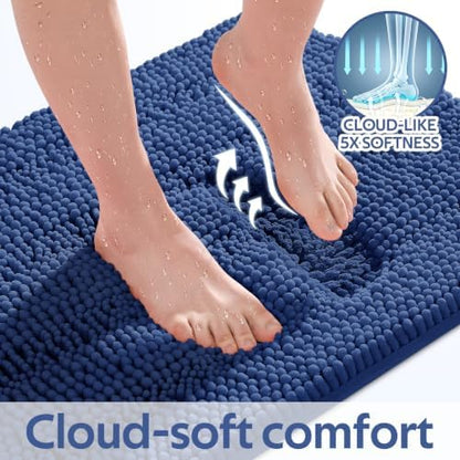 Striped Denim Blue Bathroom Rug Set 3 Pieces Ultra Soft, Non Slip Chenille Bath Carpet, Absorbent Plush Shaggy Bath Mats for Bathroom, Toilet, Bedroom, Kitchen