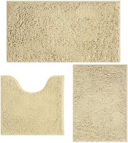 Bathroom Rugs Sets 3 Piece Non Slip,Bath Rugs with PVC Backing Bath Carpet,Bathroom Rug Washable,Absorbent,Plush Carpet Mats,Bath Mats for Bedroom, Kitchen,Tub,Home Decor(Camel)