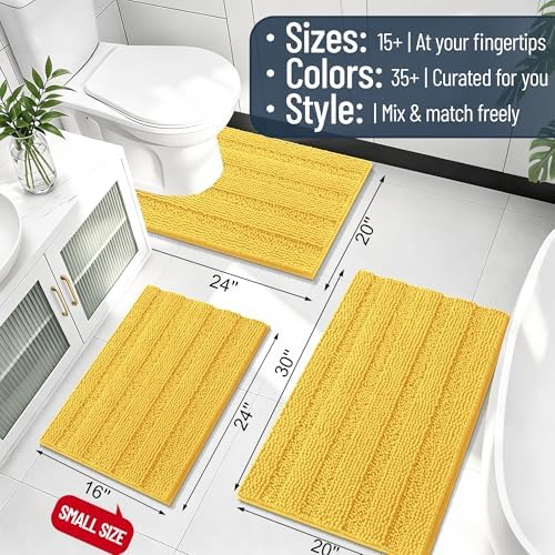 Smiry Thick Chenille Bathroom Runner Rugs 47x24, Absorbent Bath Mat, Yellow