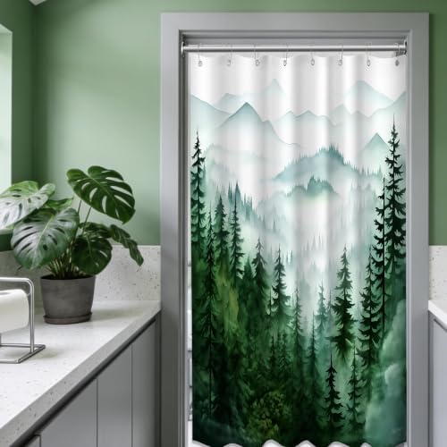 Dark Green and White Stall Shower Curtain, 48X72 in Narrow Small, Forest