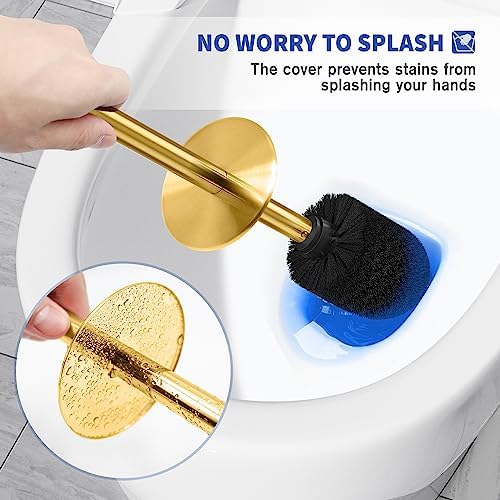 Toilet Brush and Holder, Toilet Brush Stainless Steel, Toilet Bowl Brush for Bathroom Toilet-Ergonomic, Elegant,Durable (Gold)