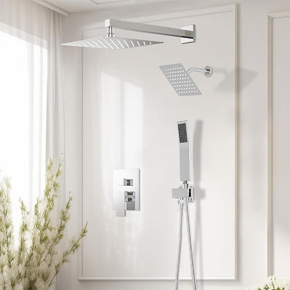 Shower System Shower Faucet Set, STARBATH 12"+6" Wall Mount Rain Shower Head and Handheld Spray for Two Person, Rainfall Shower System with Diverter Valve and Trim Kit Complete,Chrome