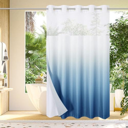 Gibelle No Hook Cloth Ombre Blue Shower Curtain with Liner, 72x74