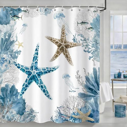 Grey Beach Shower Curtain for Bathroom, Ocean Coastal Theme, 72x72 In