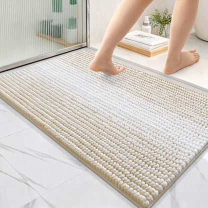 OLANLY Bathroom Rugs 36x24, Soft Chenille Striped Bath Rugs, Beige