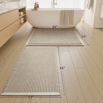 Upgraded Waffle Bath Mat Set of 2 Absorbent Non Slip Bathroom Mat 17" x 24"