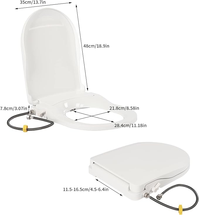 Non Electric D Shape Bidet Toilet Seat Cover with Self Cleaning Dual Nozzles System Easy Installation for WC (White)