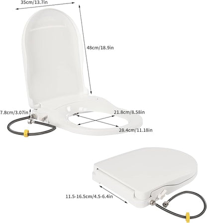 Non Electric D Shape Bidet Toilet Seat Cover with Self Cleaning Dual Nozzles System Easy Installation for WC (White)