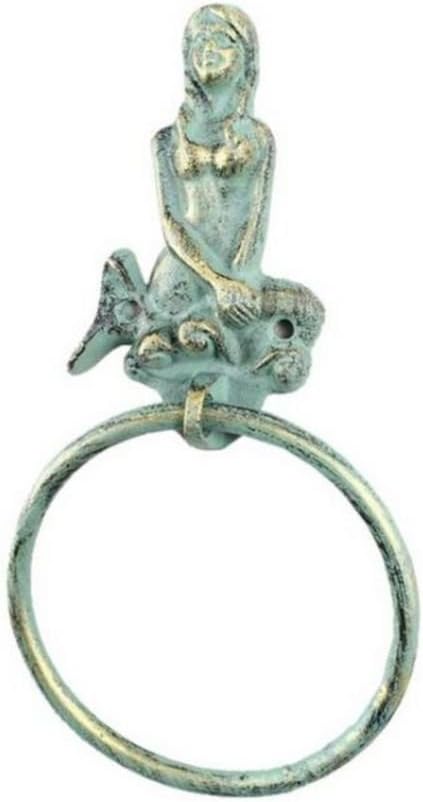 Antique Bronze Cast Iron Mermaid Towel Holder 8.5 Inch - Mermaid Decoration - Metal Wall Art