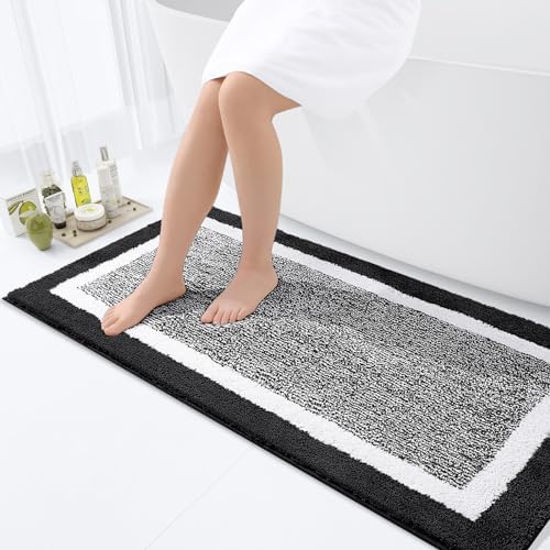OLANLY Bathroom Runner Rugs 47x24, Long Bath Mats for Bathroom Floor, Black