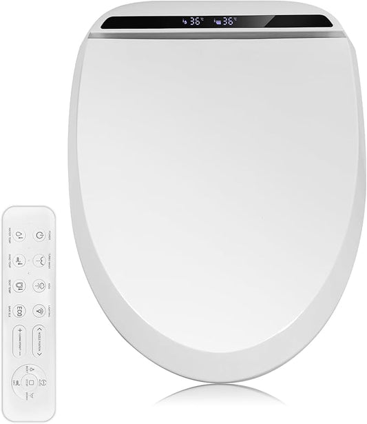 CCV Elongated Bidet Toilet Seat, Smart Heated Toilet Seat, Electric Bidet with Warm Water & Dryer, Feminine Wash, Self-Clean Stainless Steel Nozzle, Adjustable Water Pressure, Night Light