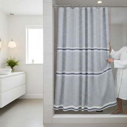 Serafina Home Nautical Denim Blue & White Cotton Fabric Shower Curtain