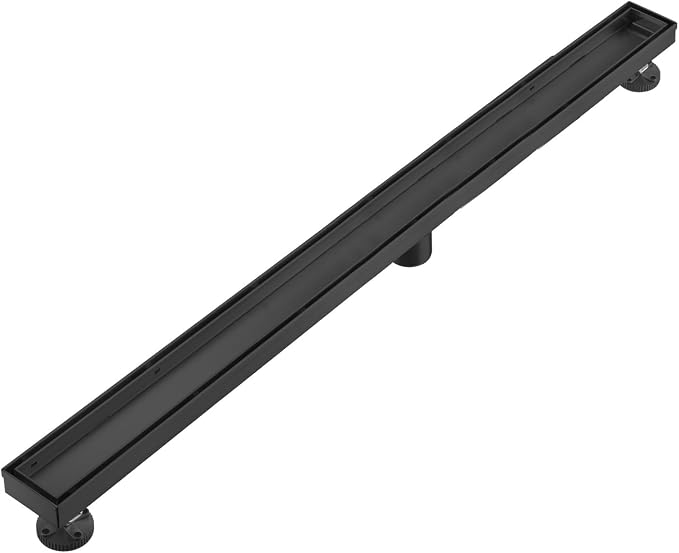 Linear Shower Floor Drain, Black 54 Inch 304 Stainless Steel Bathroom Drains Kit, Rectangular Shower Trench Drain with Reversable Tile-in Pattern Drain Cover & Hair Catcher