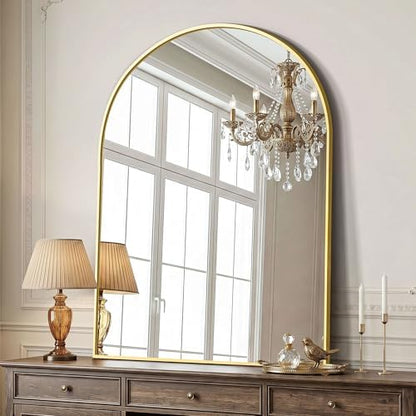 AMOISE Arched Bathroom Mirror for wall, 40"x30" Vanity Mirror, Gold