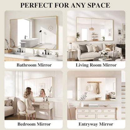 Koonmi Gold Mirrors for Wall, 30x36 Inch Bathroom Mirror, Rectangular Wall Mirror for Living Room Bedroom Bathroom, Hangs Horizontally or Vertically