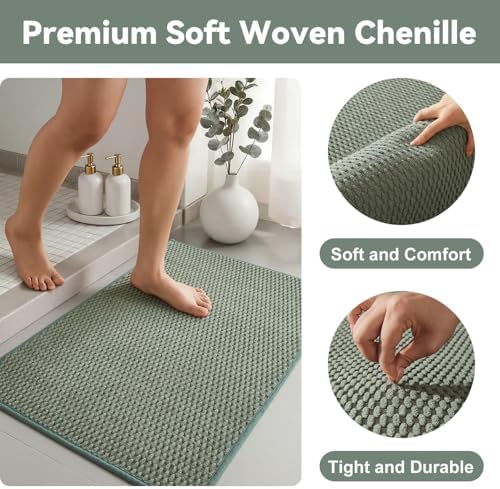 Triohero Bathroom Rugs Non Slip Washable, Super Absorbent Thin Bath Mat Small Quick Dry Low Pile Bathroom Rug, Sage Green 20"x30"