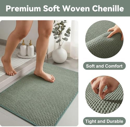 Triohero Bathroom Rugs Non Slip Washable, Super Absorbent Thin Bath Mat Small Quick Dry Low Pile Bathroom Rug, Sage Green 20"x30"