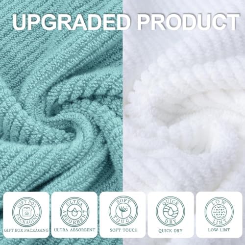 VOOVA & MOVAS 6PC Towel Set, 100% Cotton, Aqua Teal White