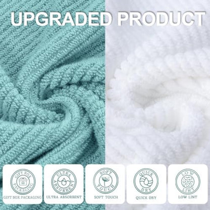 VOOVA & MOVAS 6PC Towel Set, 100% Cotton, Aqua Teal White