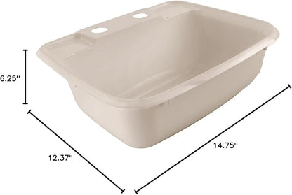 RecPro Rectangle RV Bathroom Sink | Single Bowl Lavatory Sink | Camper Sink | Plastic (Tan)