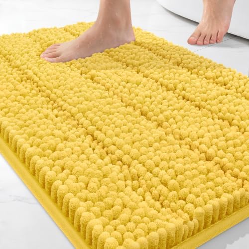 Bcoimo Small Bath Rug Mat,Yellow Chenille High Absorbent Bathroom Floor Mat