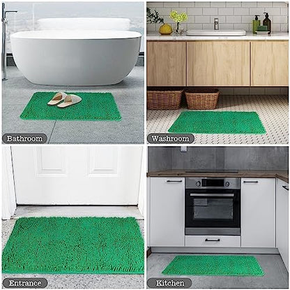 Yeaban Chenille Emerald Bathroom Rug 20"x32", Non-Slip Rubber Backing