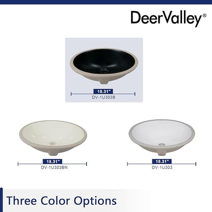 DeerValley DV-1U303B Black Undermount Bathroom Sink 18'' x 15'' Oval Ceramic Sink Bathroom Vessel Sink with Overflow Hole