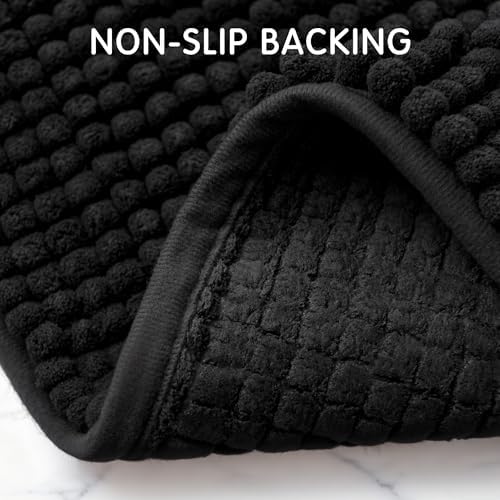 SUBRTEX Bathroom Rugs, 24" x 44" Chenille Bath Rug Soft Short Plush Bath Mat Soft Shower Mat Water Absorbent Shower Mat Quick Dry Machine Washable, Black