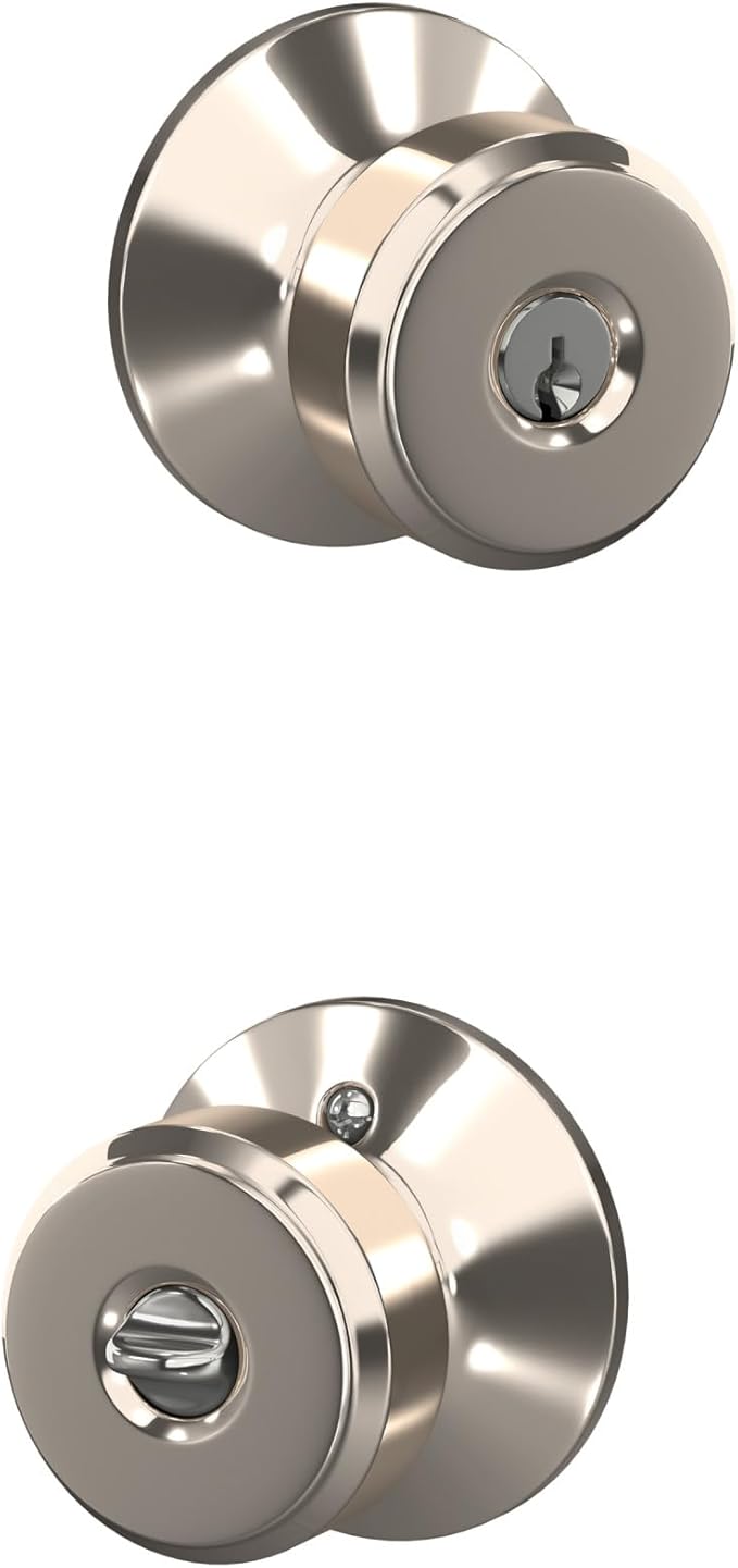 Schlage F51A BWE 618 PLY Bowery Knob with Plymouth Trim Keyed Entry Lock, Polished Nickel