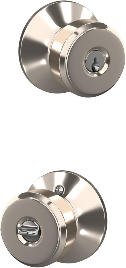 Schlage F51A BWE 618 PLY Bowery Knob with Plymouth Trim Keyed Entry Lock, Polished Nickel