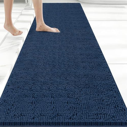 Bcoimo Bath Rug Mat,Chenille Extra Soft Navy Long Bathroom Runner Floor Rug