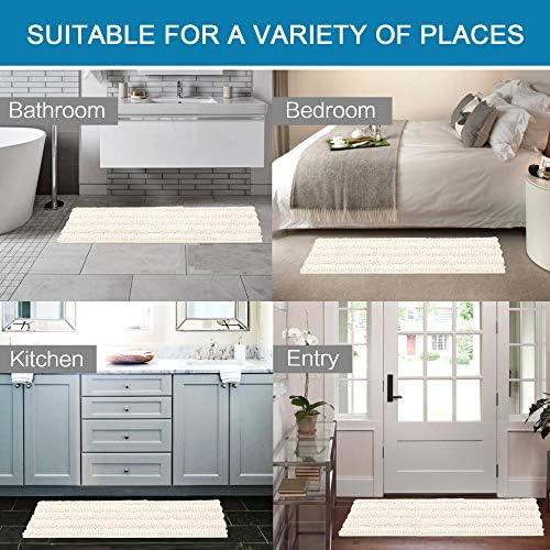 H.VERSAILTEX Bath Rugs for Bathroom Non Slip Bath Mats Extra Thick Chenille Striped Bath Rug Runners 47" x 17" Absorbent Fluffy Soft Shaggy Mats Dry Fast Plush Area Carpet for Bath Room - Ivory