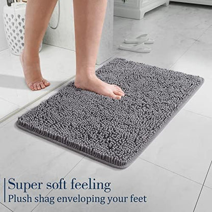 LOCHAS Luxury Bathroom Rug Shaggy Bath Mat 24 x 17 Inch, Gray