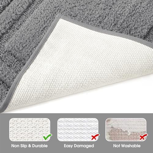 HOMEIDEAS Bathroom Rugs Sets 2 Piece, Super Soft and Absorbent Non Slip Microfiber U-Shaped Toilet Bath Mat Set (20"x32"+U20 x24, Grey)