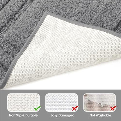 HOMEIDEAS Bathroom Rugs Sets 2 Piece, Super Soft and Absorbent Non Slip Microfiber U-Shaped Toilet Bath Mat Set (20"x32"+U20 x24, Grey)