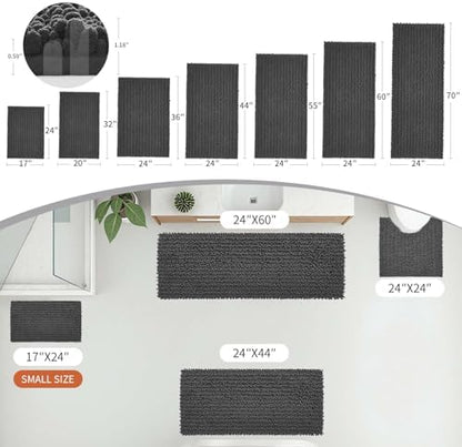 Disolla Dark Grey Bathroom Runner Rug 24x60 Inch - Large Long Chenille Bath Mat, Thick Shaggy Plush Absorbent Floor Mat, Non-Slip Runner for Master Bathroom and Bedside