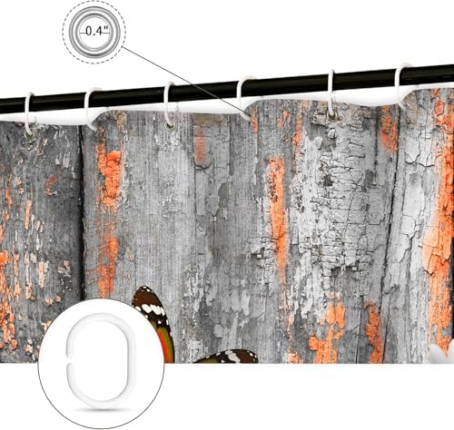 Rustic Wood Farmhouse Floral Shower Curtain for Bathroom, Western Funny Highland Cow Bull Floral Butterfly Country Flower Plant Art Printed Fabric Polyester Waterproof 12 Pack Plastic Hooks 70X70in