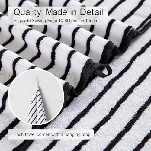 4 Pcs Black White Cabana Stripe Large Bath Towels Oversized Bath Sheet Super Soft Breathable Jumbo Bathroom Towels Highly Absorbent Shower Towel Quick Dry Beach Chair Towel Spa Gym Hotel Towel Set