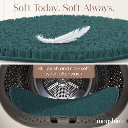 MAYSHINE Large Plush Shaggy Chenille Bath Mat 36"x36" Round, Extra Soft, Super Absorbent, Non-Slip Bathroom Rug, Fluffy Microfiber, Area Rug Sets for Bathroom Floor, Kitchen, Living Room, Teal