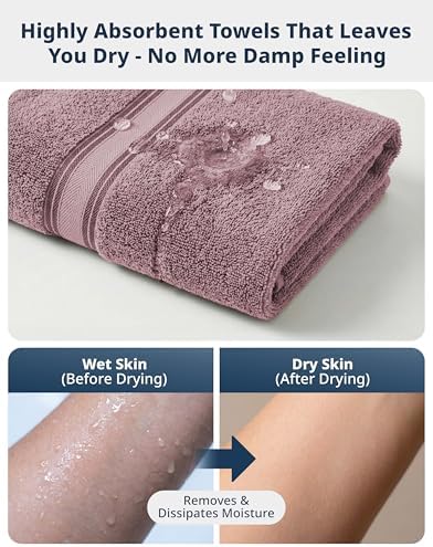 LANE LINEN Bath Sheet Set Quick Dry 100% Cotton 4 Pack Soft - Wishful Mauve