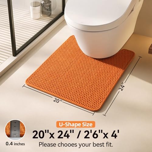 Triohero Toilet Rug, Thin Toilet Rugs U Shaped Washable Non Slip Absorbent Quick Dry Low Pile Toilet Mat, Orange 20"x24" U Shape