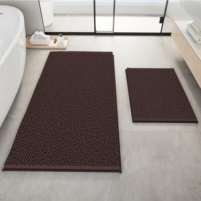 RUN HELIX Bathroom Rugs Set Non Slip 2 Piece Bath Rugs Extra Soft Chenille Bathroom Mats Bath Mat Set,Absorbent Shaggy Rugs Perfect Plush Mats Small Rug