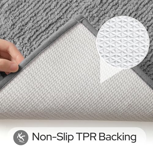 HOMEIDEAS Light Grey Bathroom Rugs Sets 2 Piece 20" x 32" + 16" x 24"
