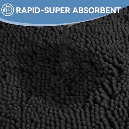 Bcoimo Bath Rug Mat,36x24 Chenille Non Slip Black Bathroom Floor Shower Mat