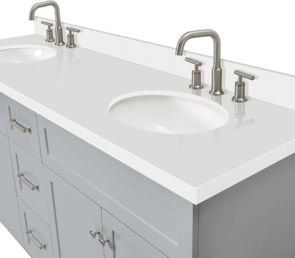 ARIEL Hamlet 72-inch Bathroom Vanity with Sink,Solid Wood, 1.5-inch Pure White Quartz Countertop & Backsplash, Double Oval Porcelain Sink, 4 Soft Closing Doors, 3 Dovetail Drawers, Grey