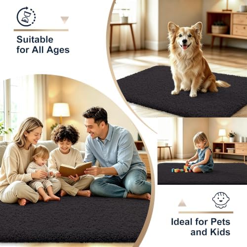 OLANLY Microfiber Large Bathroom Rugs 59x35, Soft Absorbent Bath Mat, Black