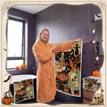 Moukeren Set of 3 Halloween Bath Towels, Gothic Skeleton Bathroom Decor
