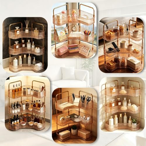 3-Tier Corner Bathroom Organizer, Skincare Vanity Counter Shelf Orange