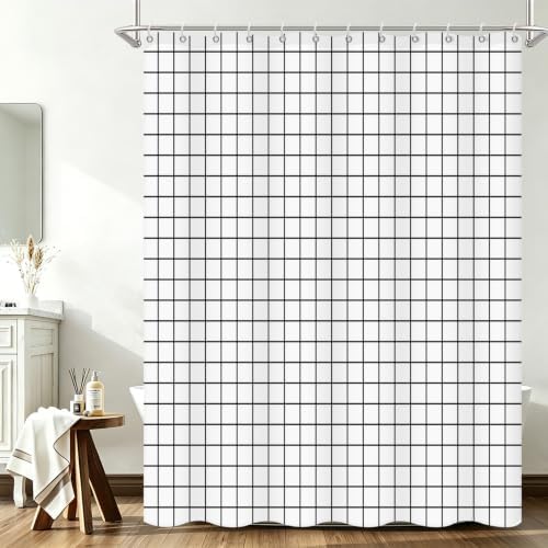 Modern Black and White Grid Shower Curtain, 36" W x 72" L