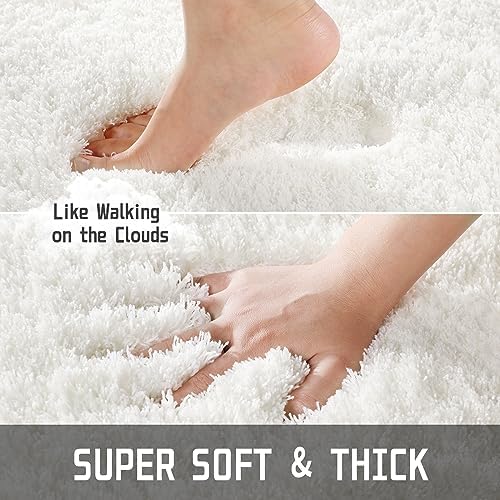 Yimobra Bathroom Rugs Non Slip Washable 60x24, Ultra Soft and Water Absorbent Bath Mats, Plush Fluffy Shower Mat Outside, Luxury Microfiber Thick Matts for Bathroom Floor/Tub, Off White